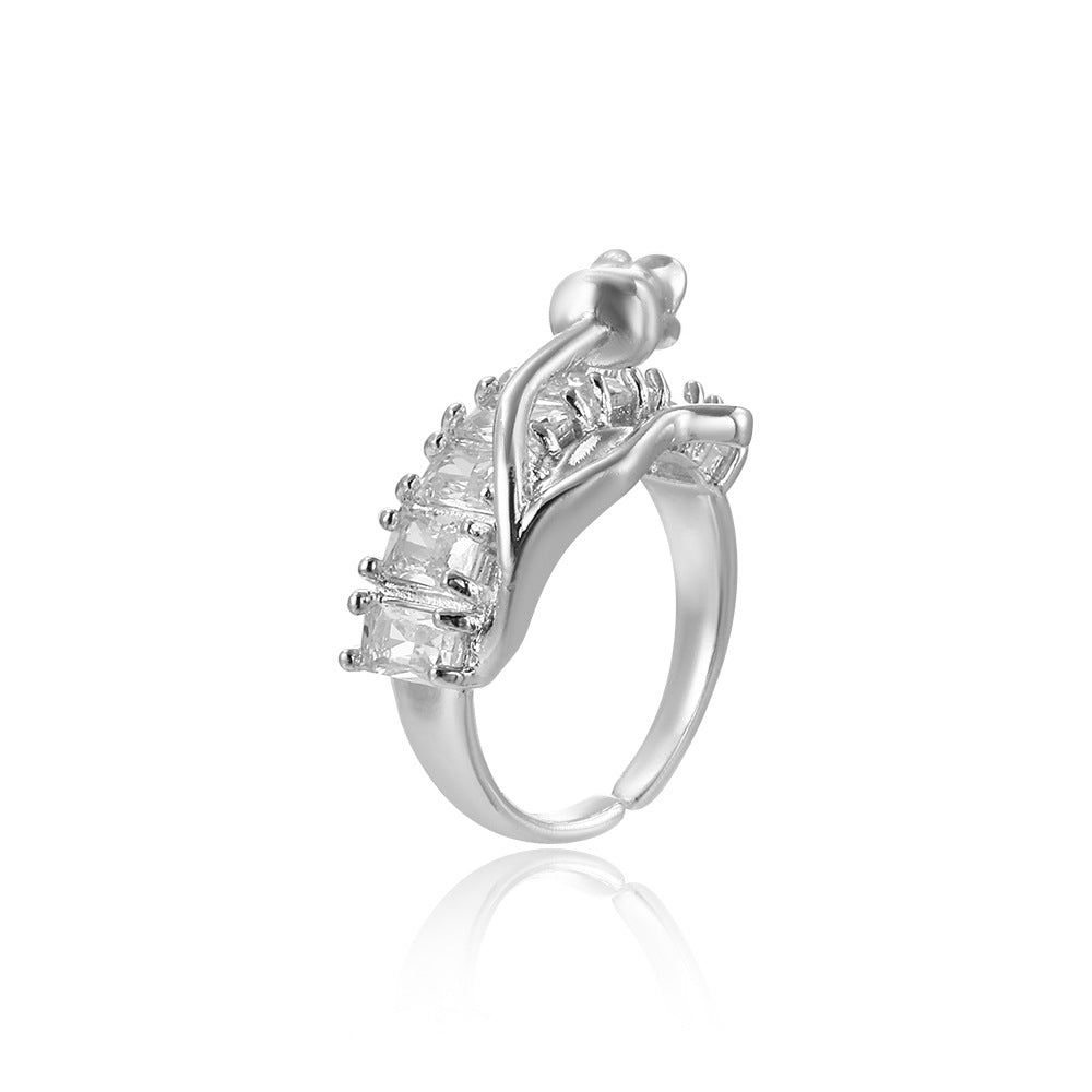 Wholesale Rose copper-plated stepped cubic zirconia open ring