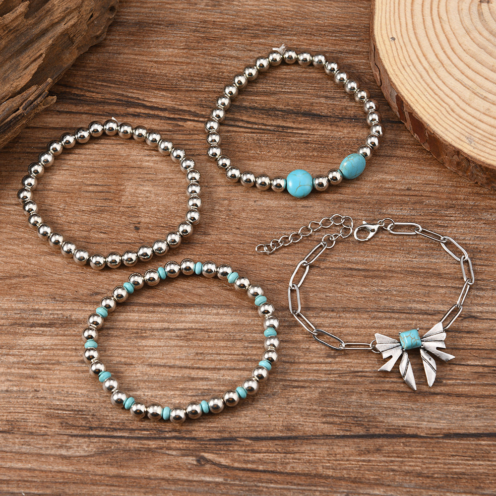 Wholesale Bohemian Style Beaded Bracelet Bow Turquoise Fashion Combination Women' s Hot Selling Bracelet