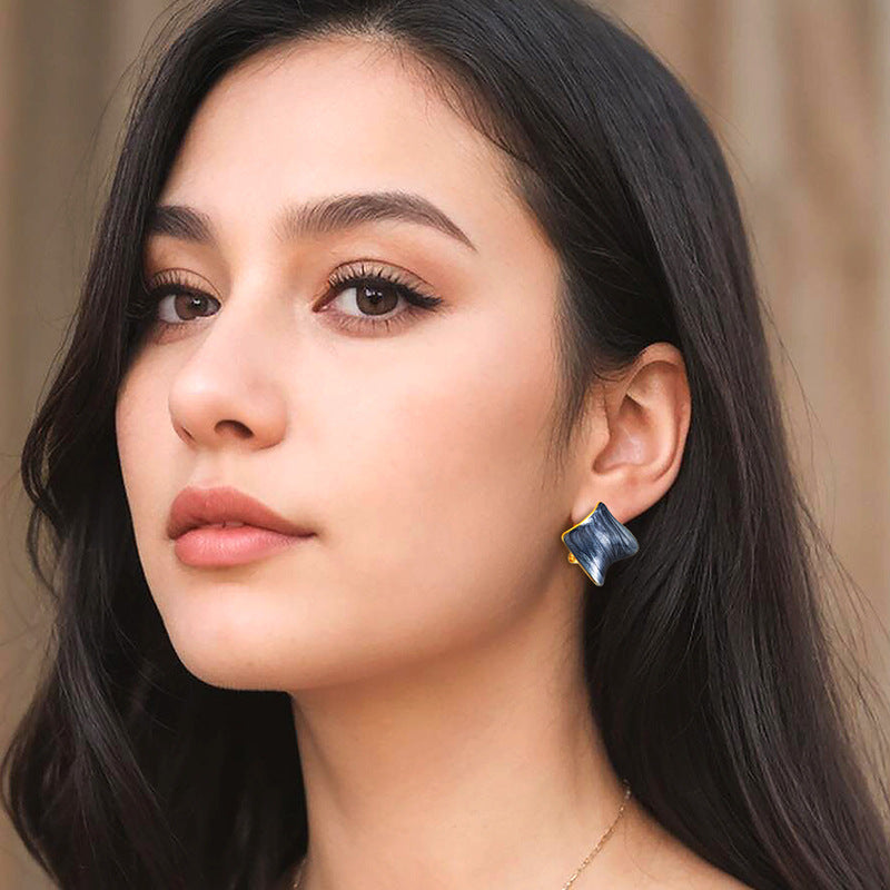 Wholesale  Irregular Square Drop Glaze Ear Clip Light Luxury Earrings