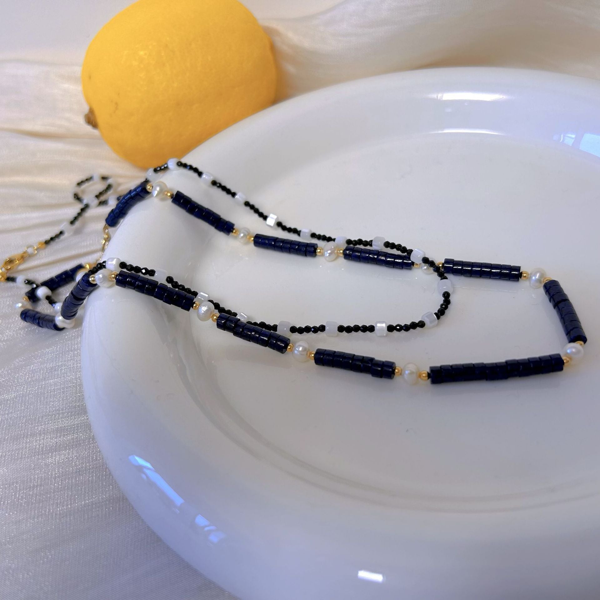 Wholesale natural stone pearl element beaded necklace stainless steel shell pearl pendant necklace