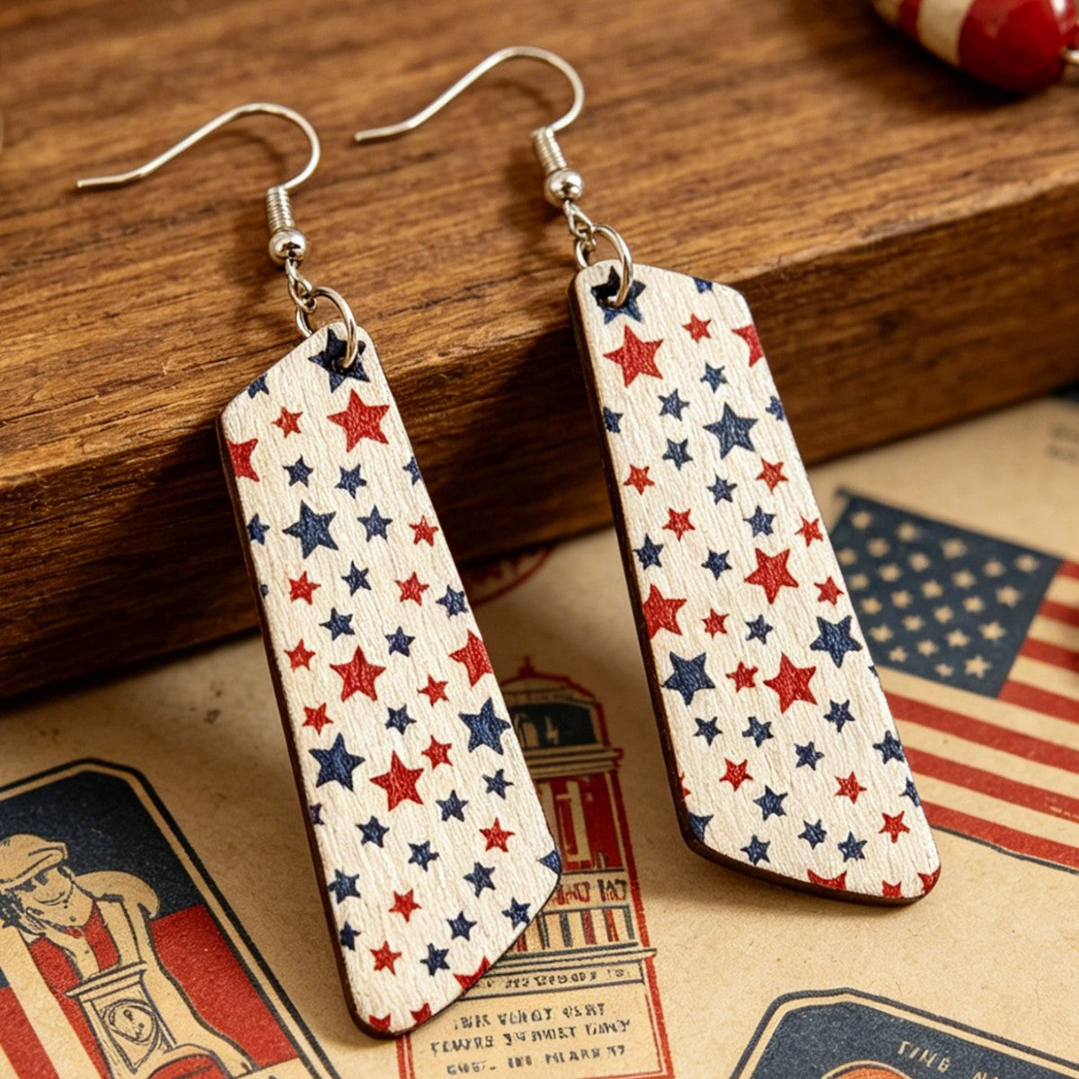 Wholesale Independence Day Star Wooden Earrings Patriotic Fashion Accessory Gift for Women