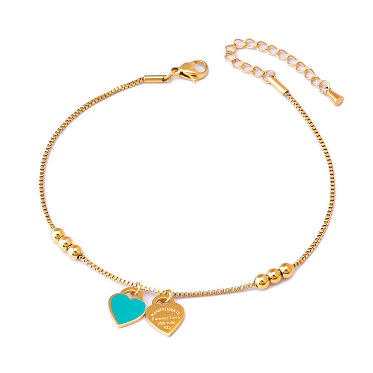 Wholesale Titanium Steel golden bean love anklet  butterfly green zircon anklet