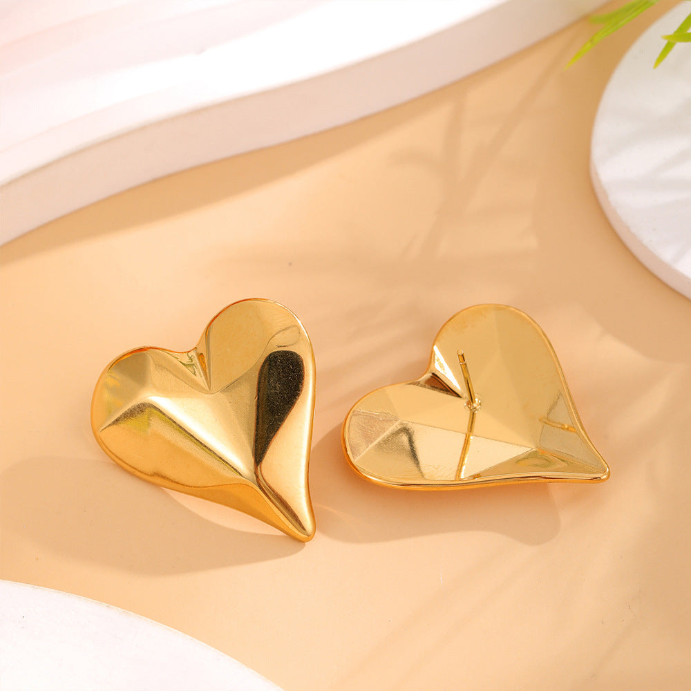 Wholesale  Stainless Steel Golden Heart Earrings