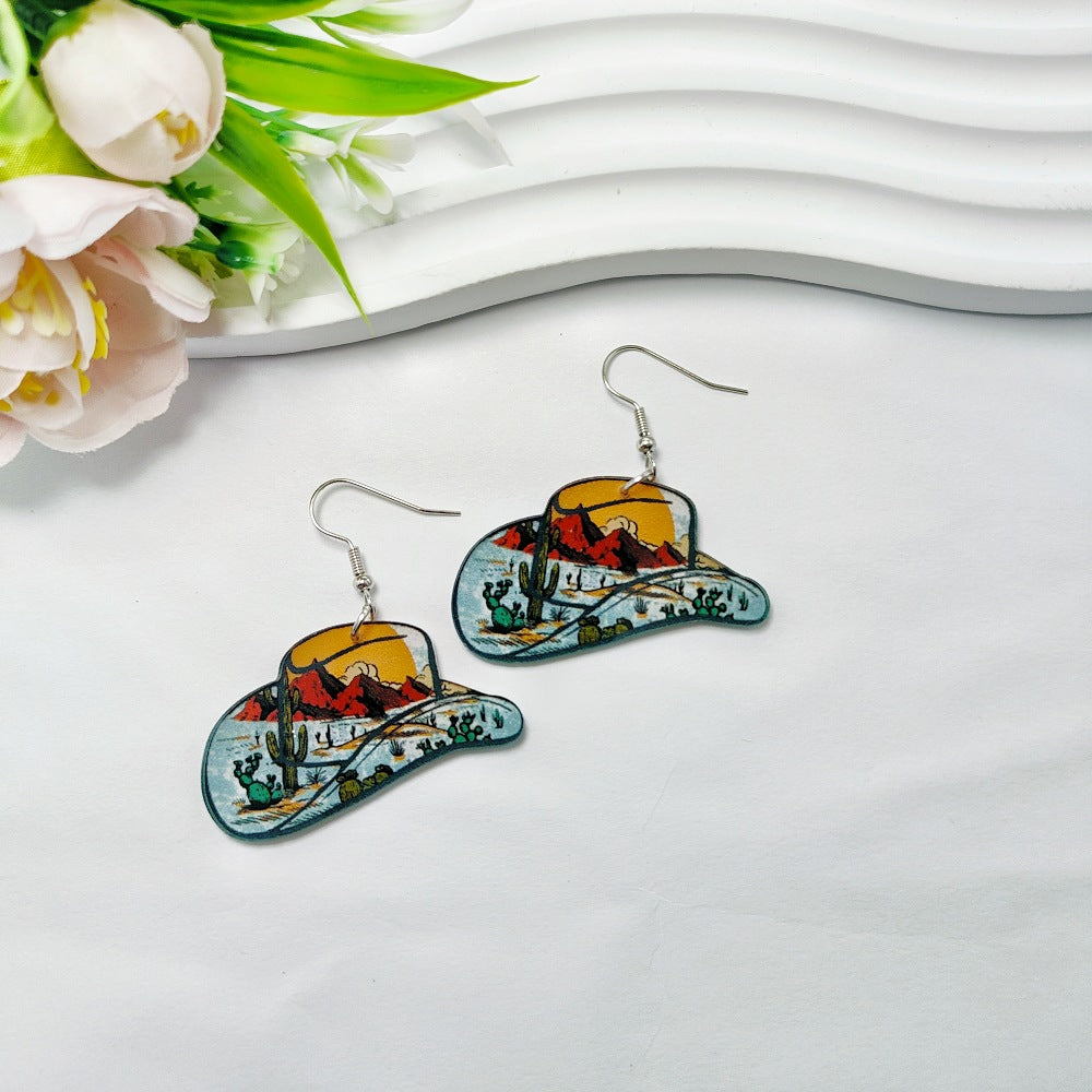 Wholesale Western Cowboy Style Earrings Cowboy Hat Acrylic Earrings ACC-ES-Qiyu010