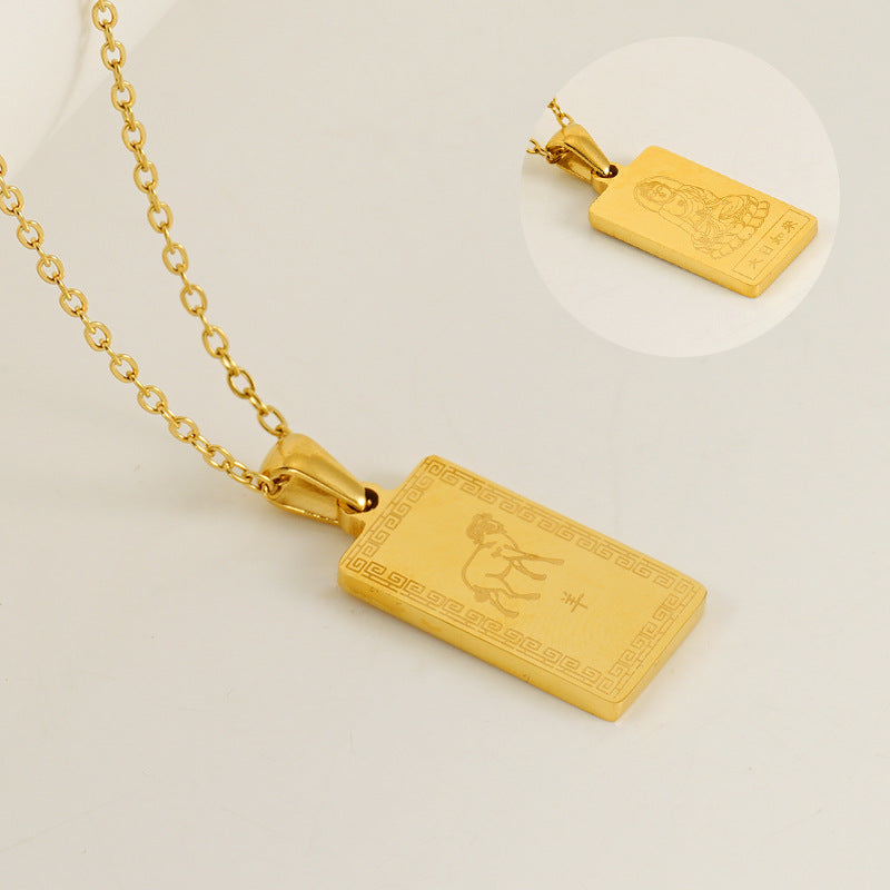 Wholesale Stainless Steel Zodiac Necklace with 18K Gold Plated Square Pendant ACC-NE-ZhongYao002