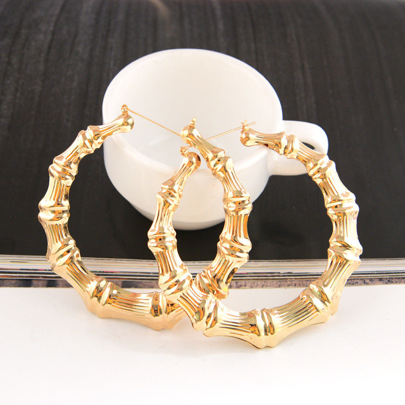 Wholesale Exaggerated gold large hoop oversized bamboo earrings
