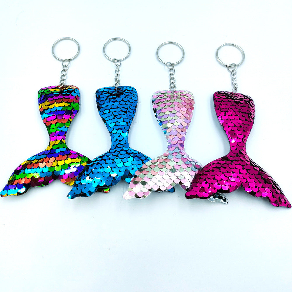 Wholesale single sided fish scale sequin keychain bag pendant fishtail key accessories ACC-KC-DY004