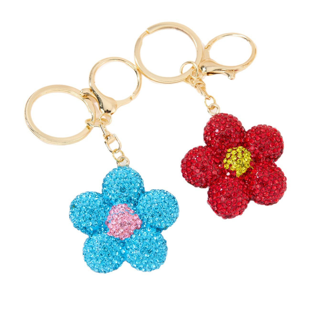 Wholesale Alloy Diamond-Encrusted Hollow Flower Double-Sided Keychain Car Key Bag Charm Fashion Accessory