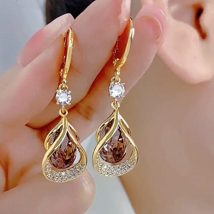 Wholesale diamond-embedded geometric crystal water drop earrings