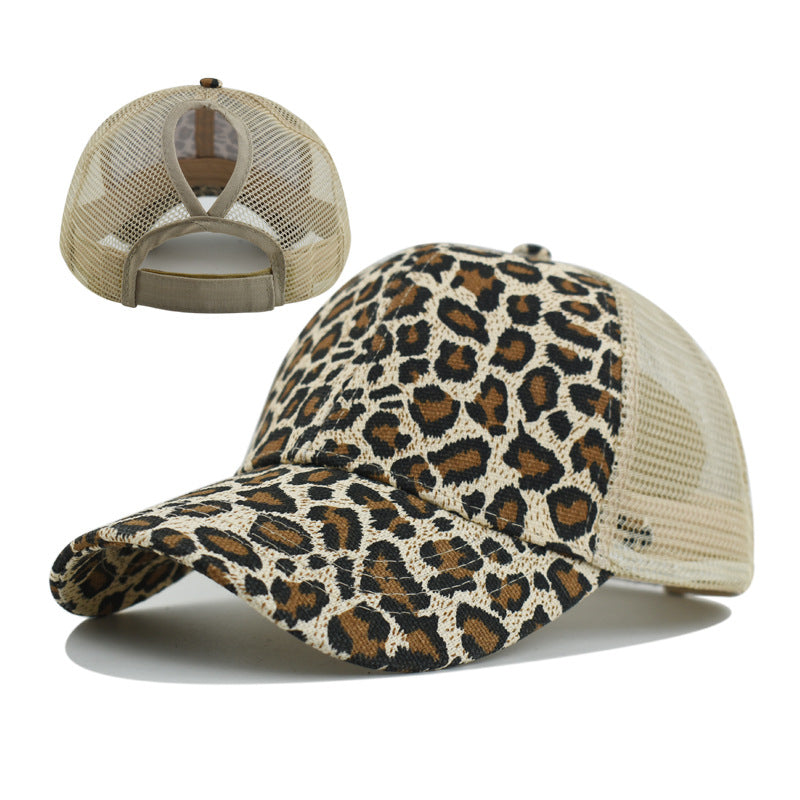 Wholesale Stylish Leopard Print Baseball Cap with Ponytail Hole,  Women' s Mesh Adjustable Hat