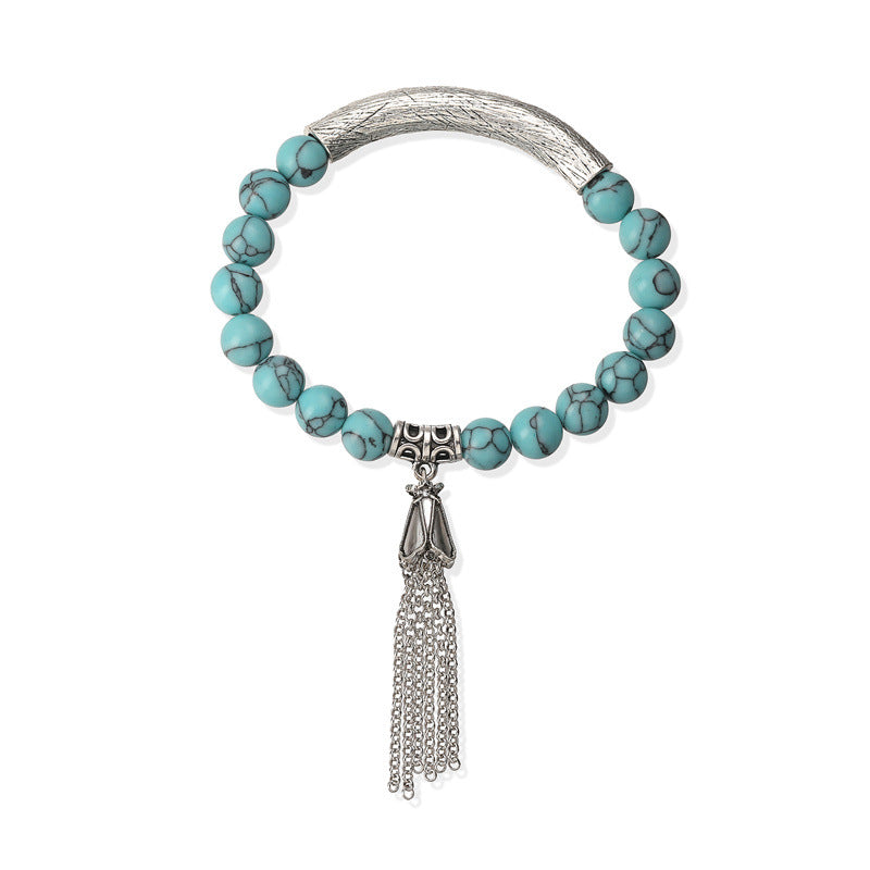 Wholesale New Chinese Style Gun Black Stone Bead Bracelet With Tassel Unisex Retro Wedding Gift Jewelry Accessory