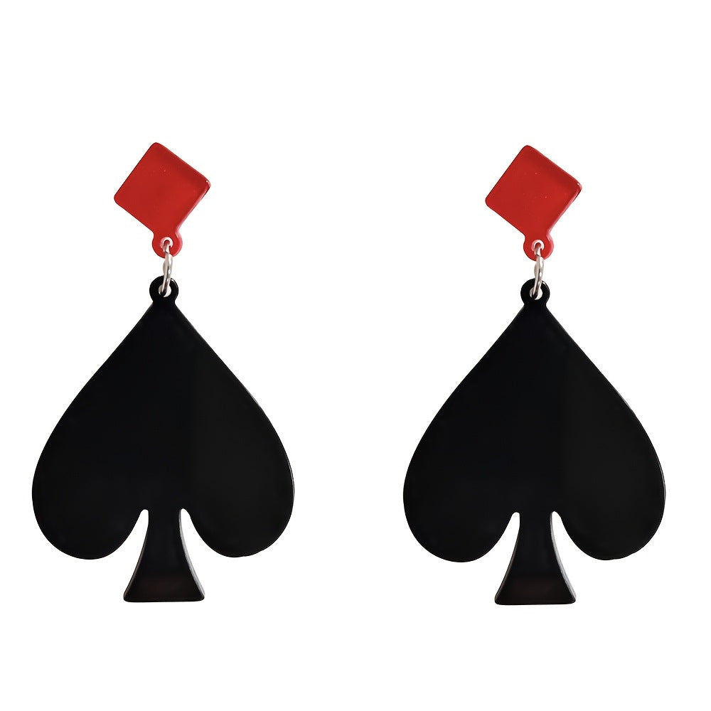 Wholesale Exaggerated Symmetrical Poker Tassel Earrings - Spades and Heart Acrylic Design,  Trendy Casino Party Jewelry