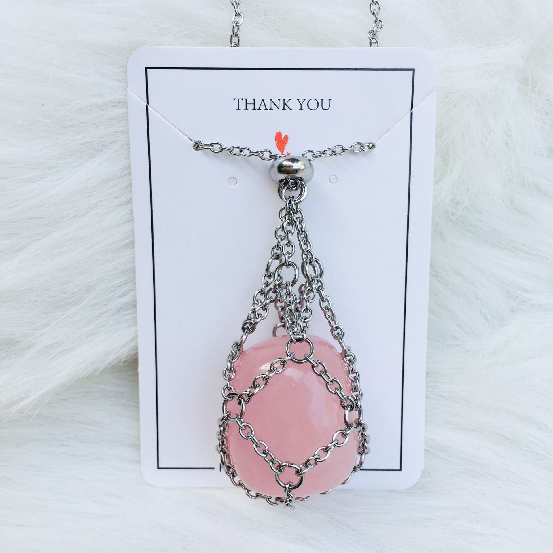 Wholesale Natural Stone Crystal O-shaped Chain Adjustable Metal Mesh Pocket Necklace ACC-NE-RongGuan007