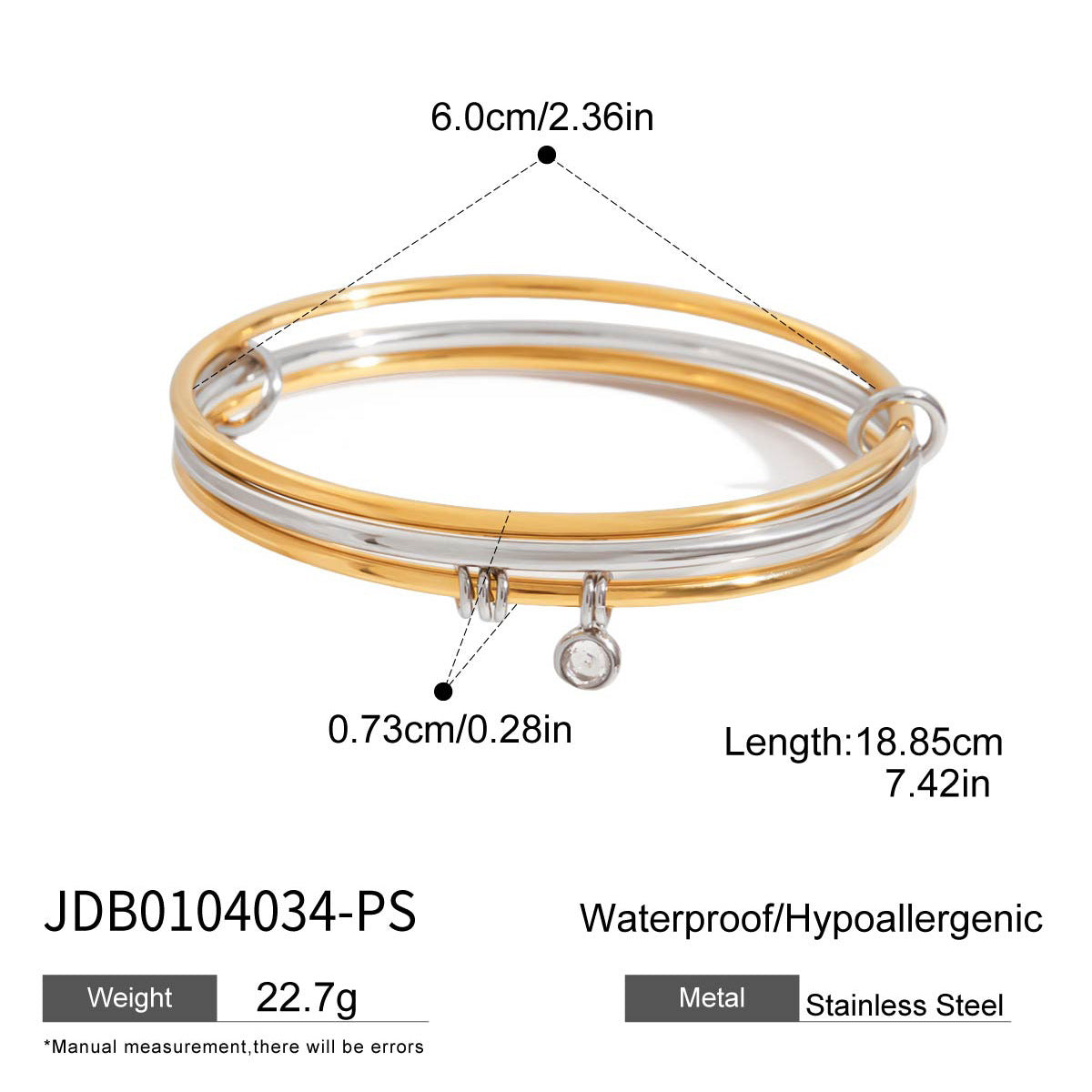 Wholesale 18K gold  stainless steel zircon gold and silver color matching large bracelet