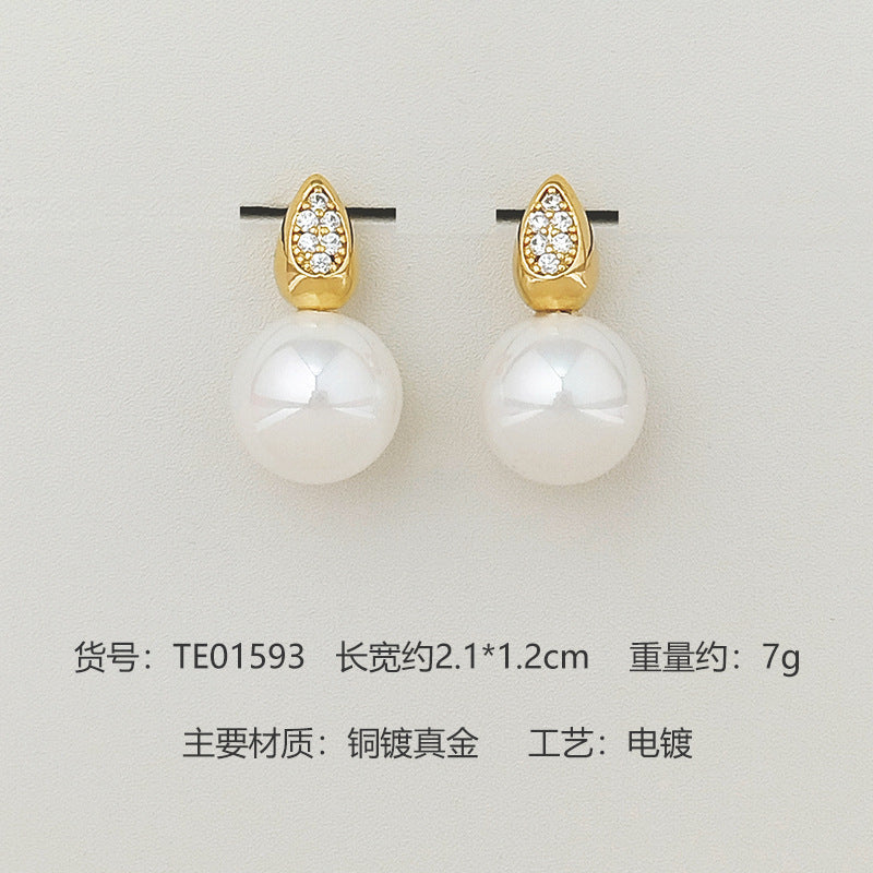 Wholesale Pearl Earrings  Silver Needle Copper Plated Gold Earrings