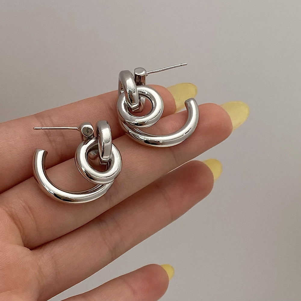 Wholesale real gold knot multi-layer geometric dangling earrings