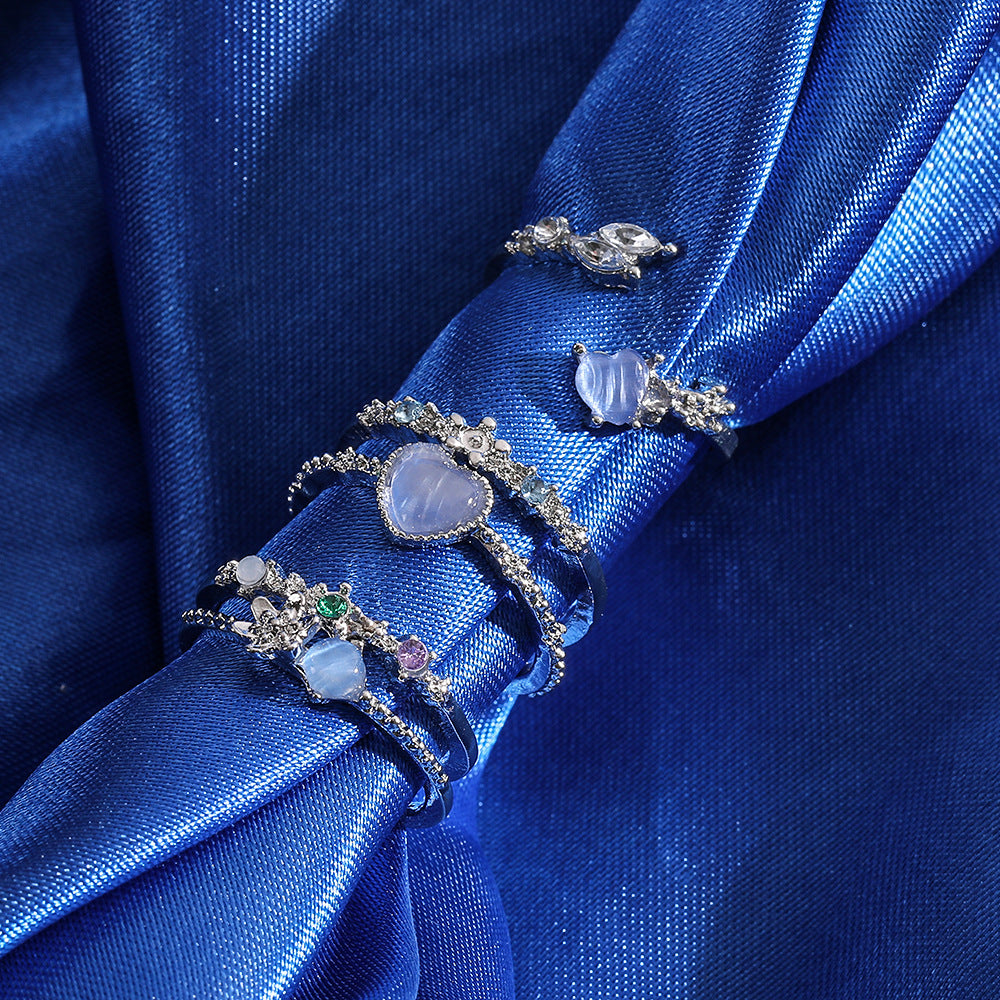 Wholesale Love Moonlight Sea Blue Zircon Open Ring