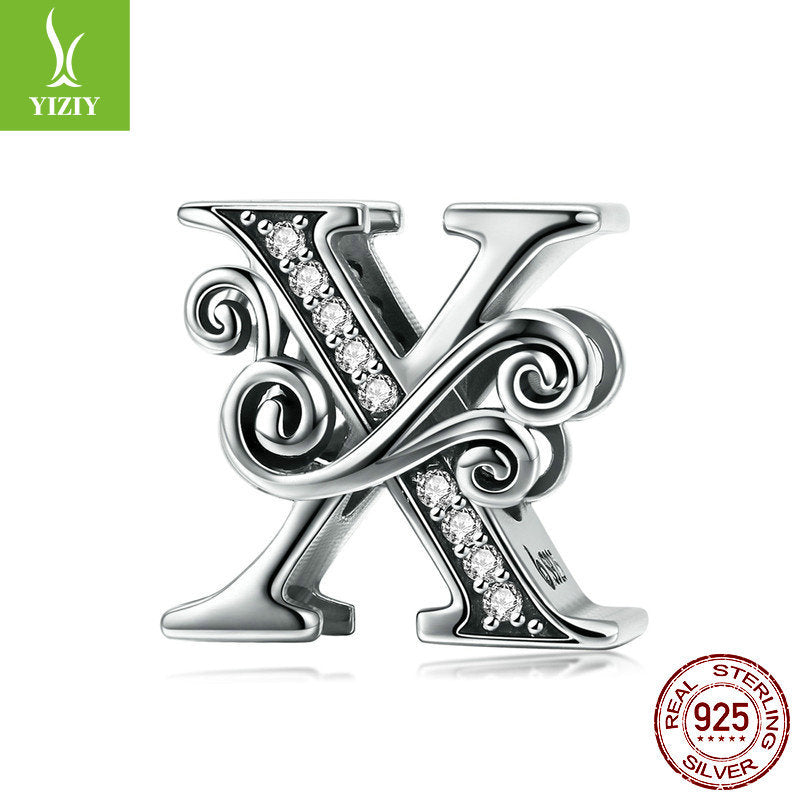 Wholesale 26 Letters DIY Beaded Bracelet Accessories Inlaid with Zircon Sterling Silver Beads Charms ACC-CHS-YinZhiyun001