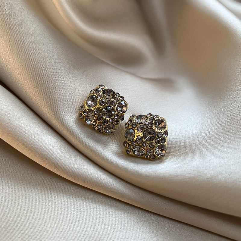 Wholesale Light Luxury and High-End Super Flash Full Diamond Geometric Earrings