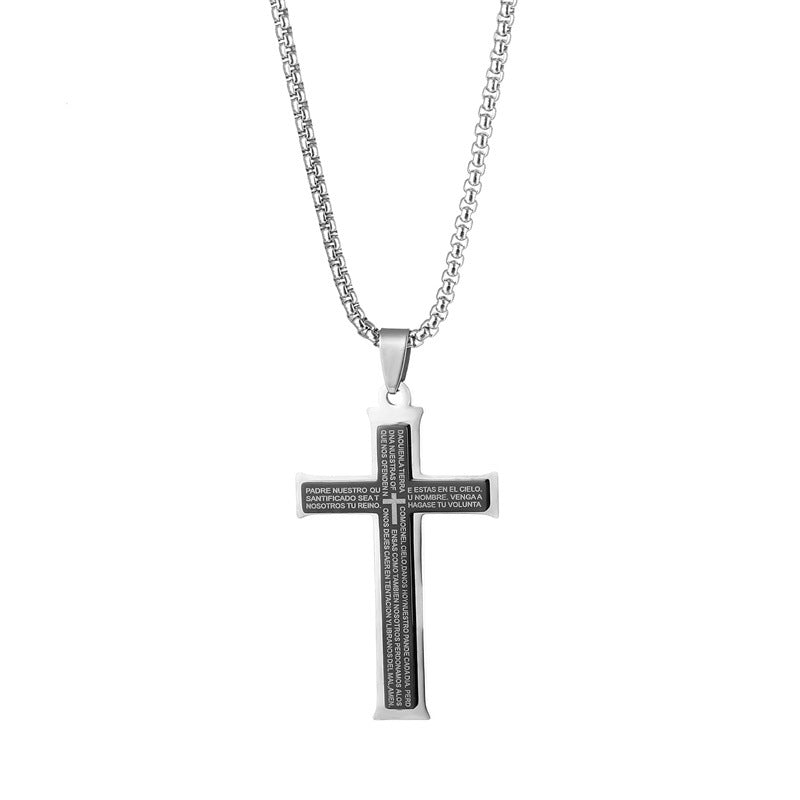 Wholesale Stainless Steel Vintage Cross Pendant Necklace For Men Double Layer Layering Jewelry Fashion Accessory
