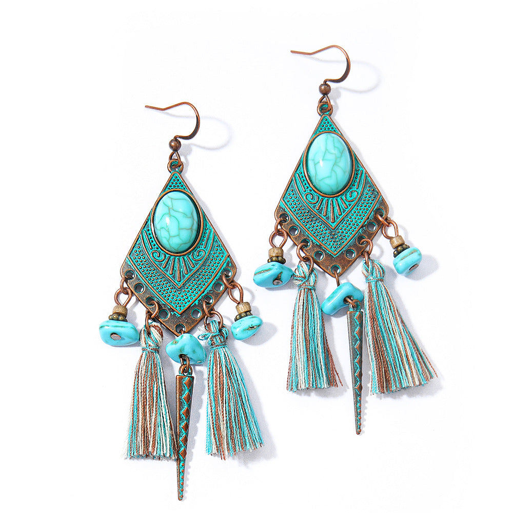 Wholesale Handmade Woven Tassel Earrings Bohemian Style Zinc Alloy Summer Beach Holiday Fashion Accessory