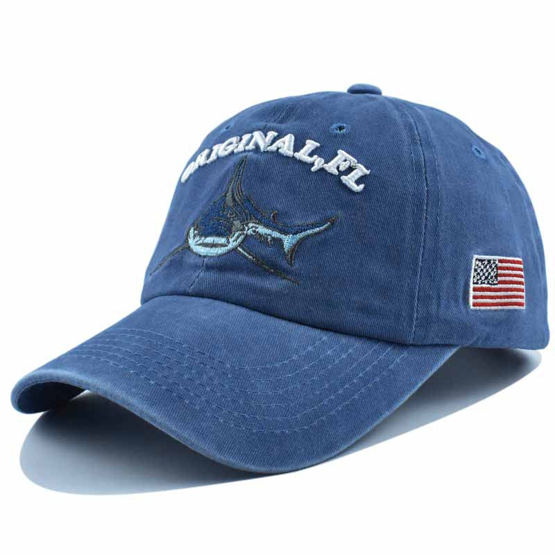 Wholesale  washed distressed baseball cap embroidered shark cotton sun hat