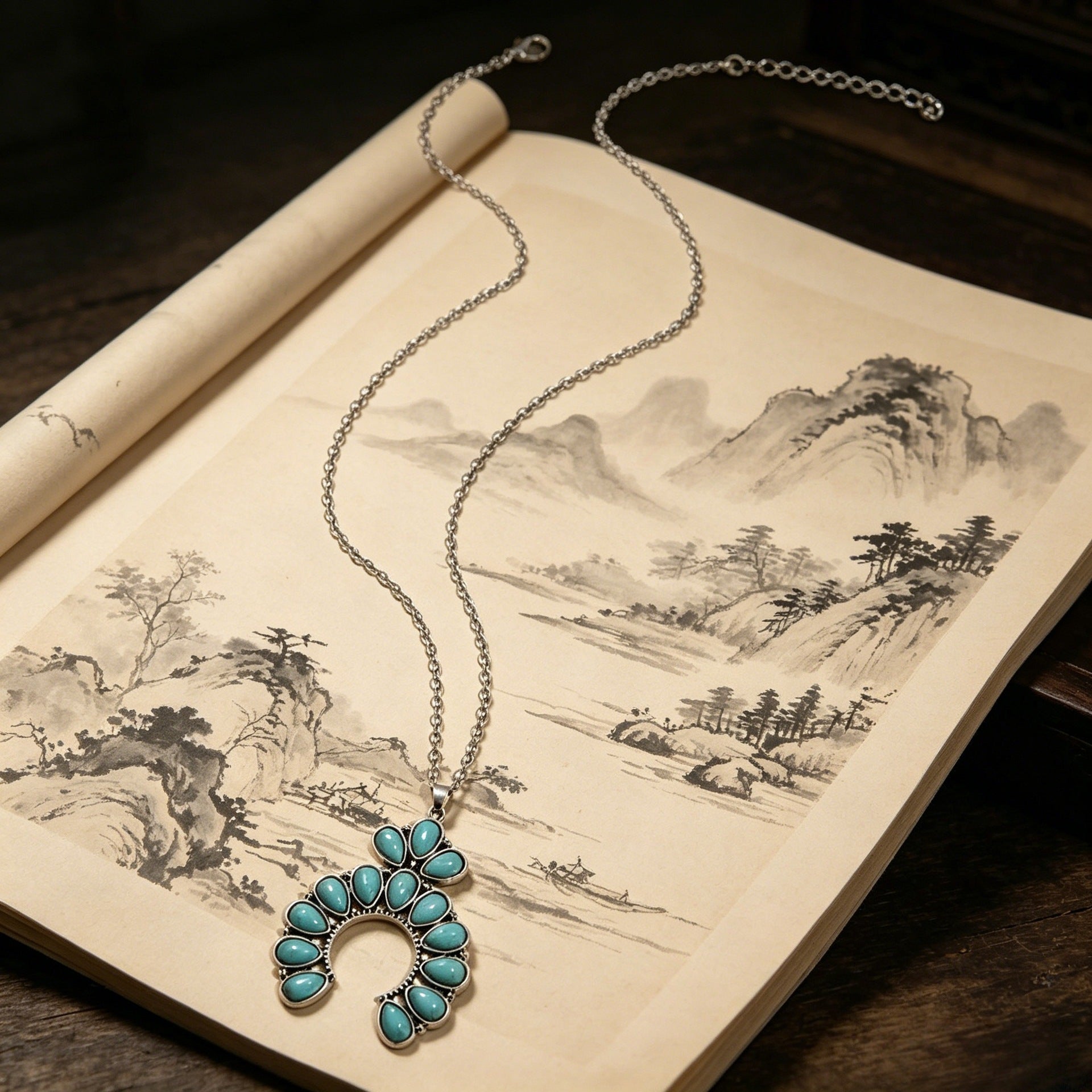 Wholesale Western Cowboy Pendant Necklace Pumpkin Flower Turquoise Design Alloy Jewelry Accessory Stylish Gift