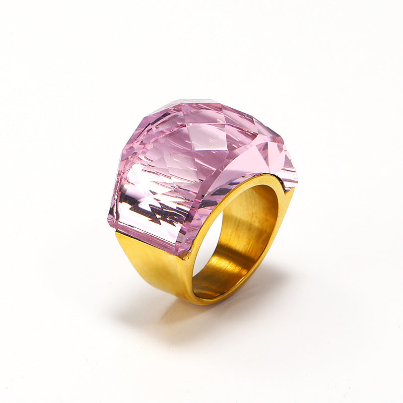 Wholesale Exaggerated Multi-color Translucent Gemstone Titanium Steel Ring ACC-RS-Hait002