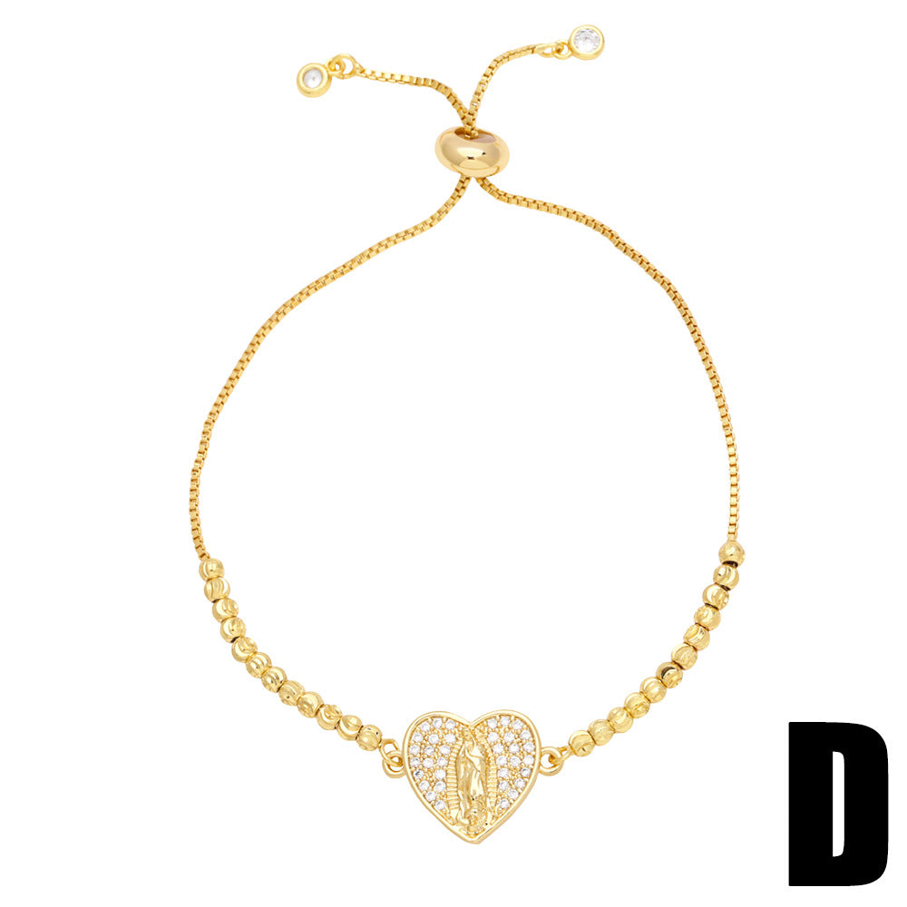 Wholesale Copper and zircon heart-shaped Virgin Mary and cross bracelet