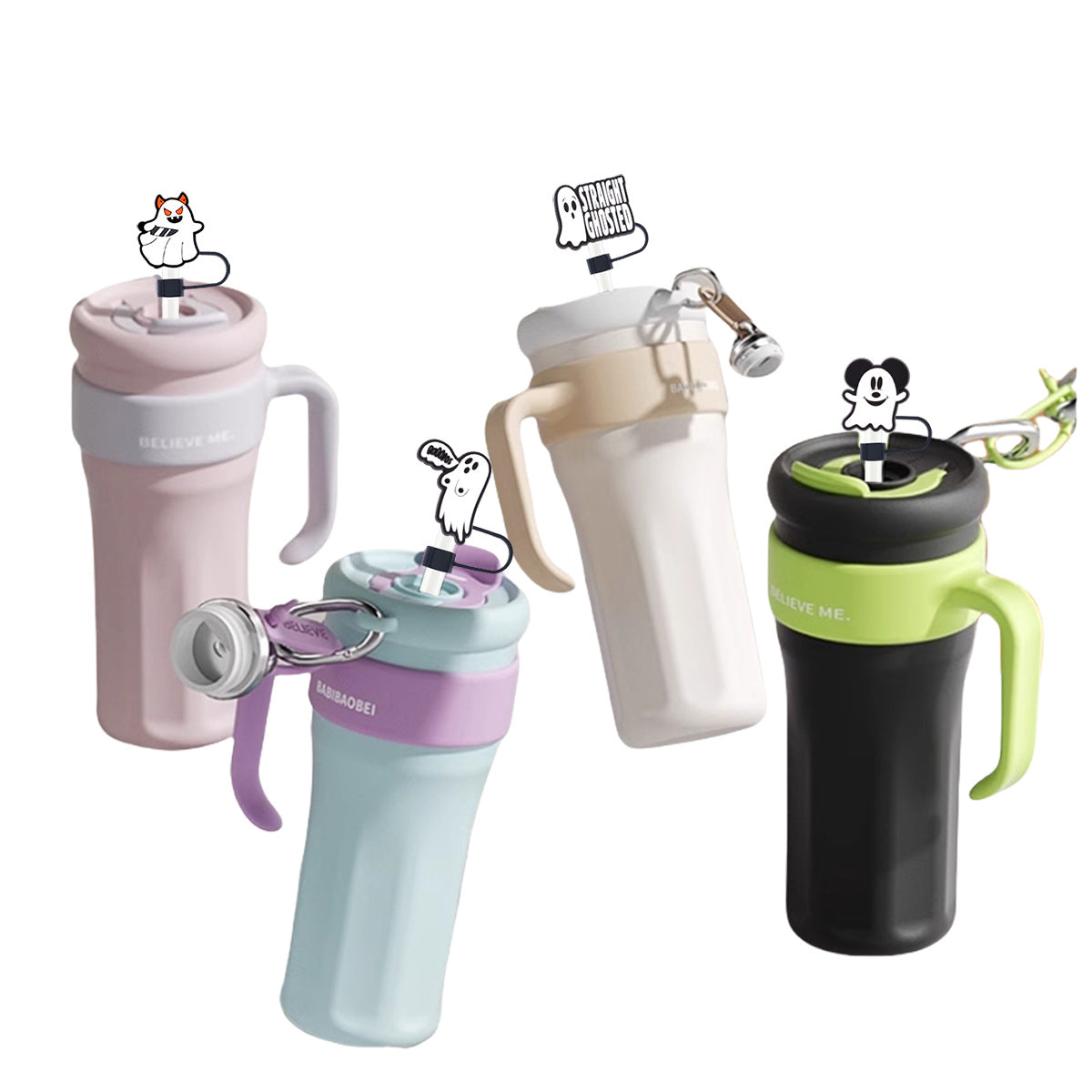 Wholesale 50pcs 10mm Straw Cover Cartoon Cute Ghost Silicone Straw Caps for Cup Decoration Straw Tube Cap ACC-SCR-SSL003