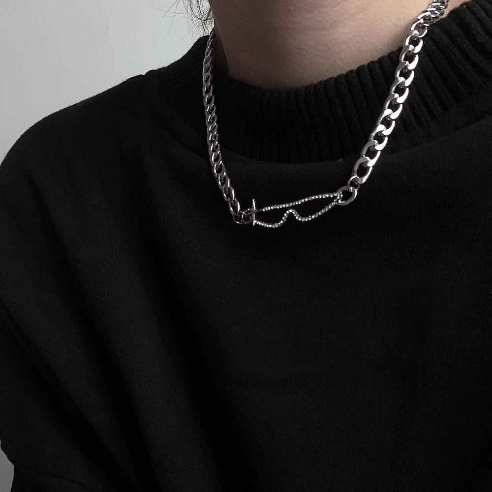 Wholesale Titanium Steel Hip hop sunglasses necklace  non-fading jewelry