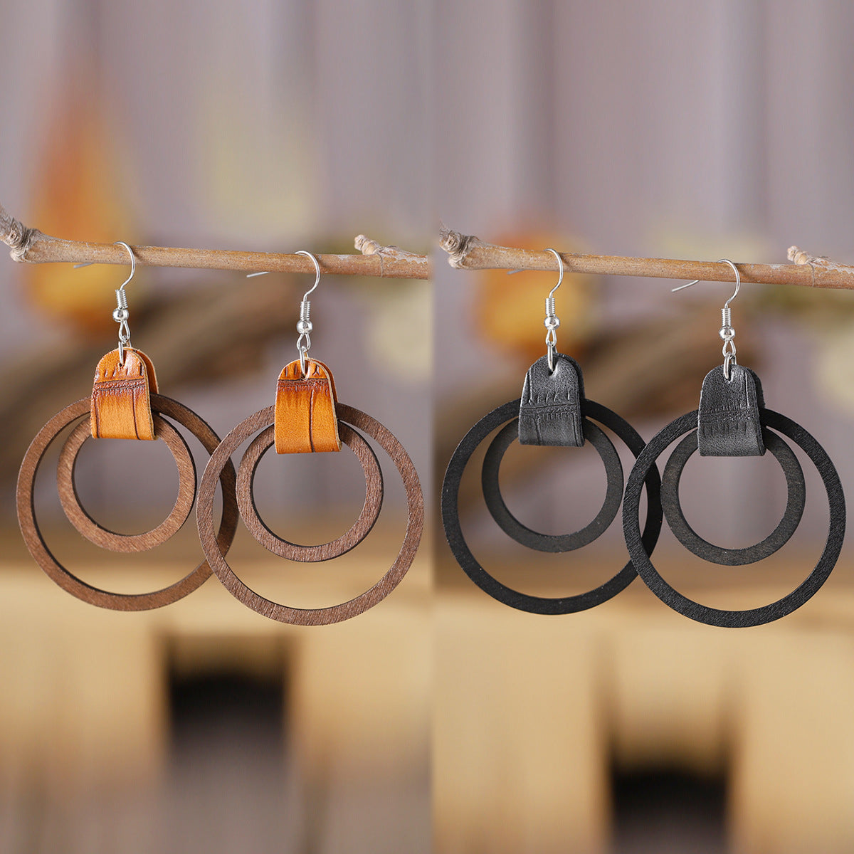 Wholesale Bohemian Double Ring Pendant Earrings