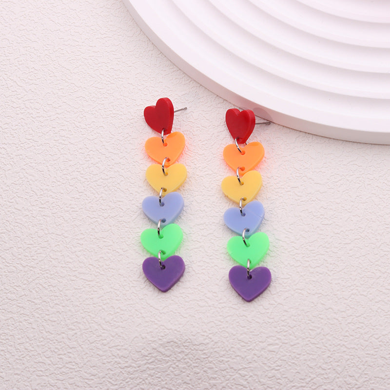 Wholesale Rainbow LGBT Pride Month Heart Shape Long Acrylic Earrings ACC-ES-DA016