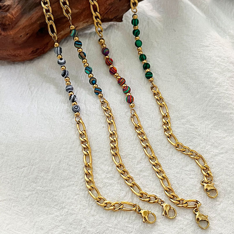 Wholesale circle colorful natural stone beaded cross-border stainless steel Bracelet