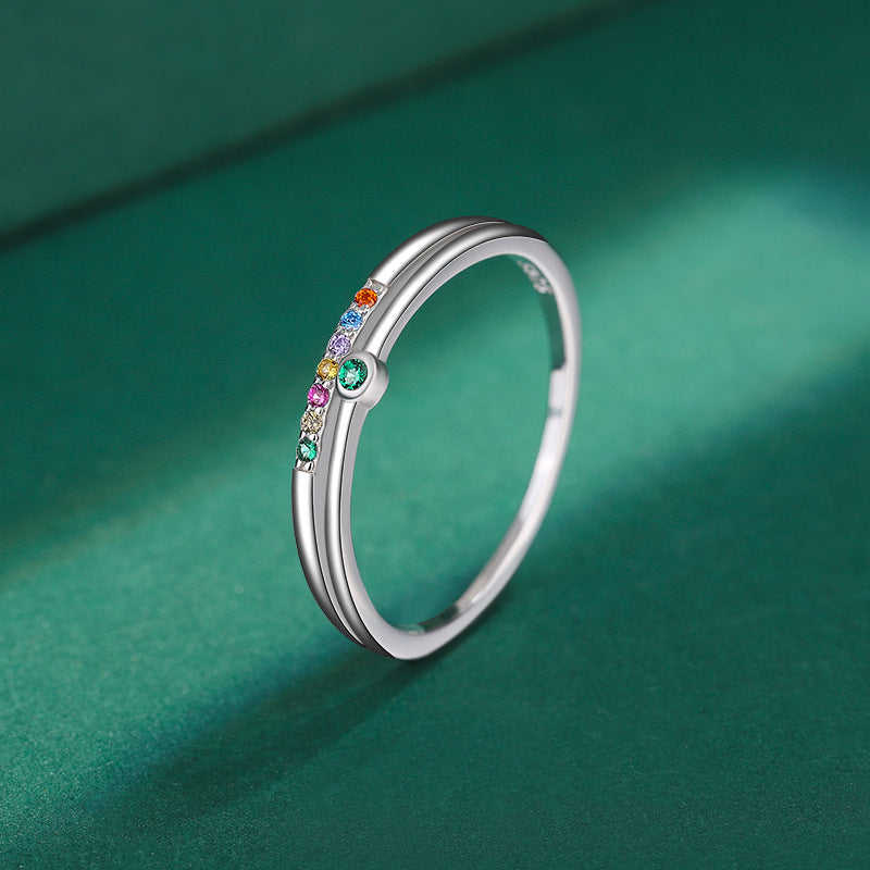 Wholesale S925 Sterling Silver  Colorful Shiny Zircon  Ring