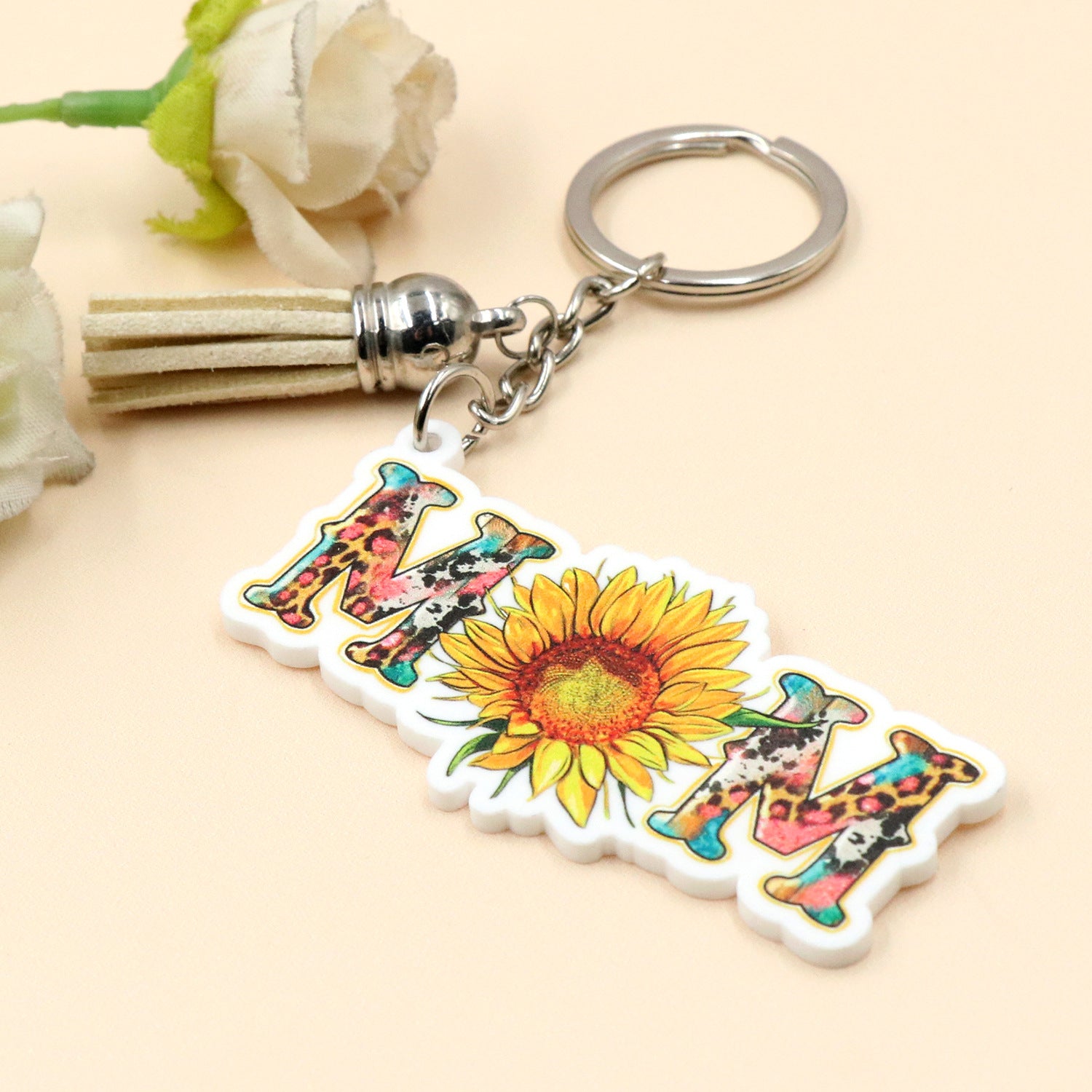 Wholesale 2024 Mother's Day Gift MOM Sunflower Western Style Acrylic Keychain Creative Keychain ACC-KC-XiaoYan007