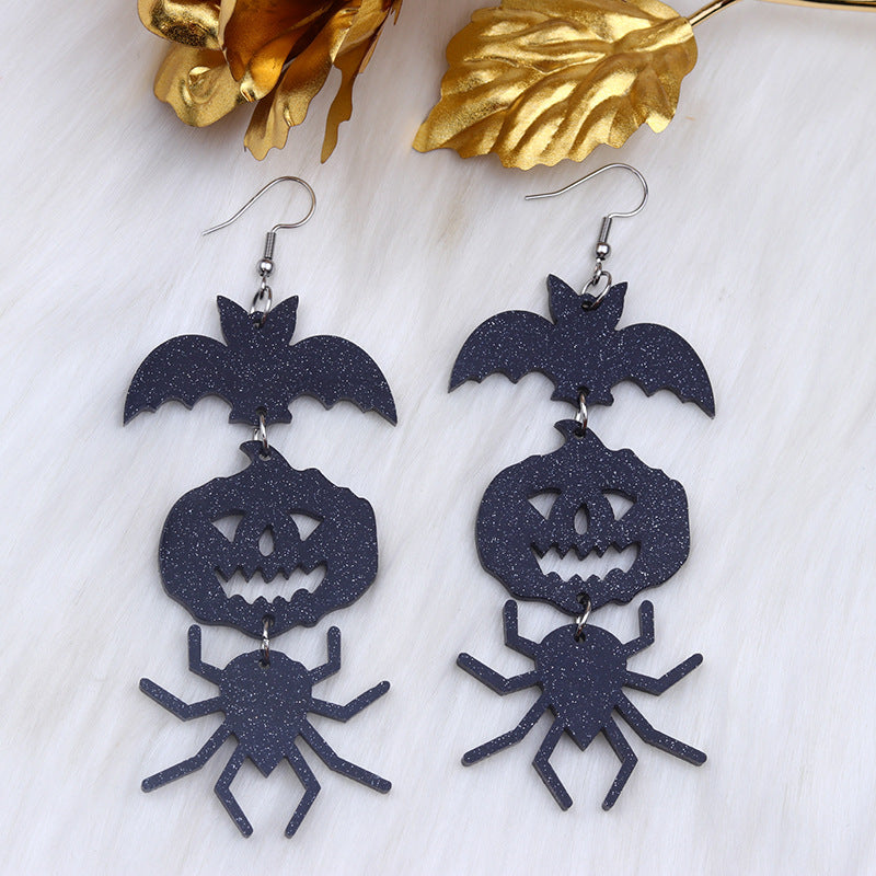 Wholesale Halloween Earrings Long Stitching Bat Pumpkin Spider Acrylic Earrings