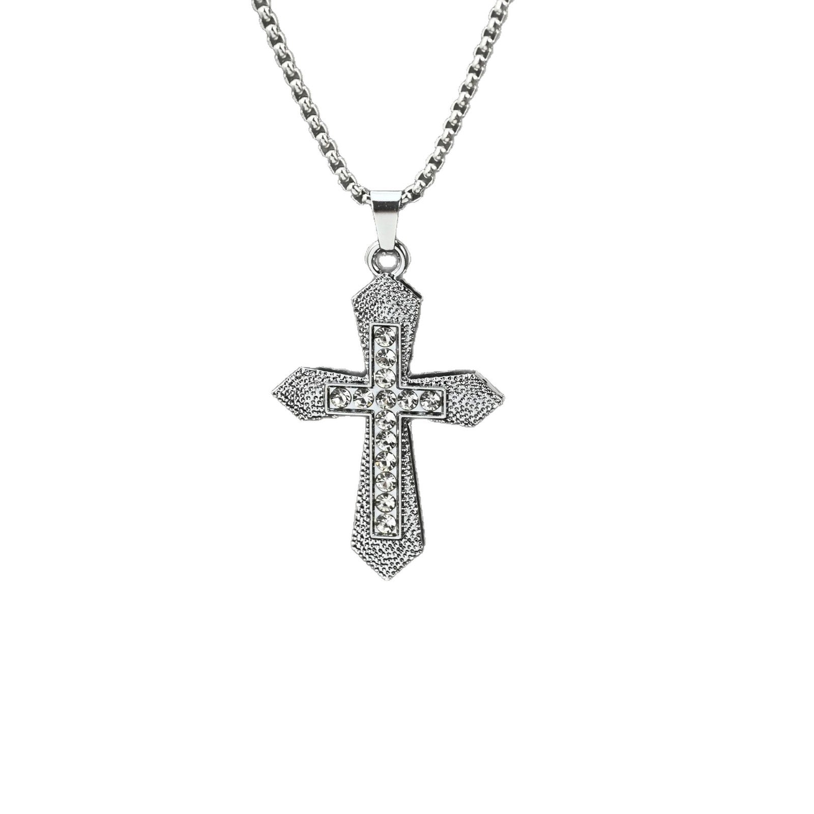 Wholesale Stainless Steel Long Hip Hop Heart Cross Rhinestone Necklace For Boutique Resale