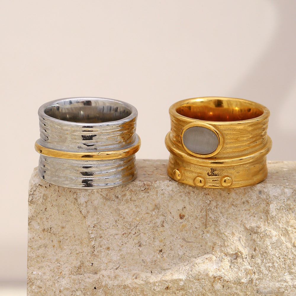 Wholesale Old Money Style Cat' s Eye Ring Stainless Steel 18K Gold Plated Fashion Accessory