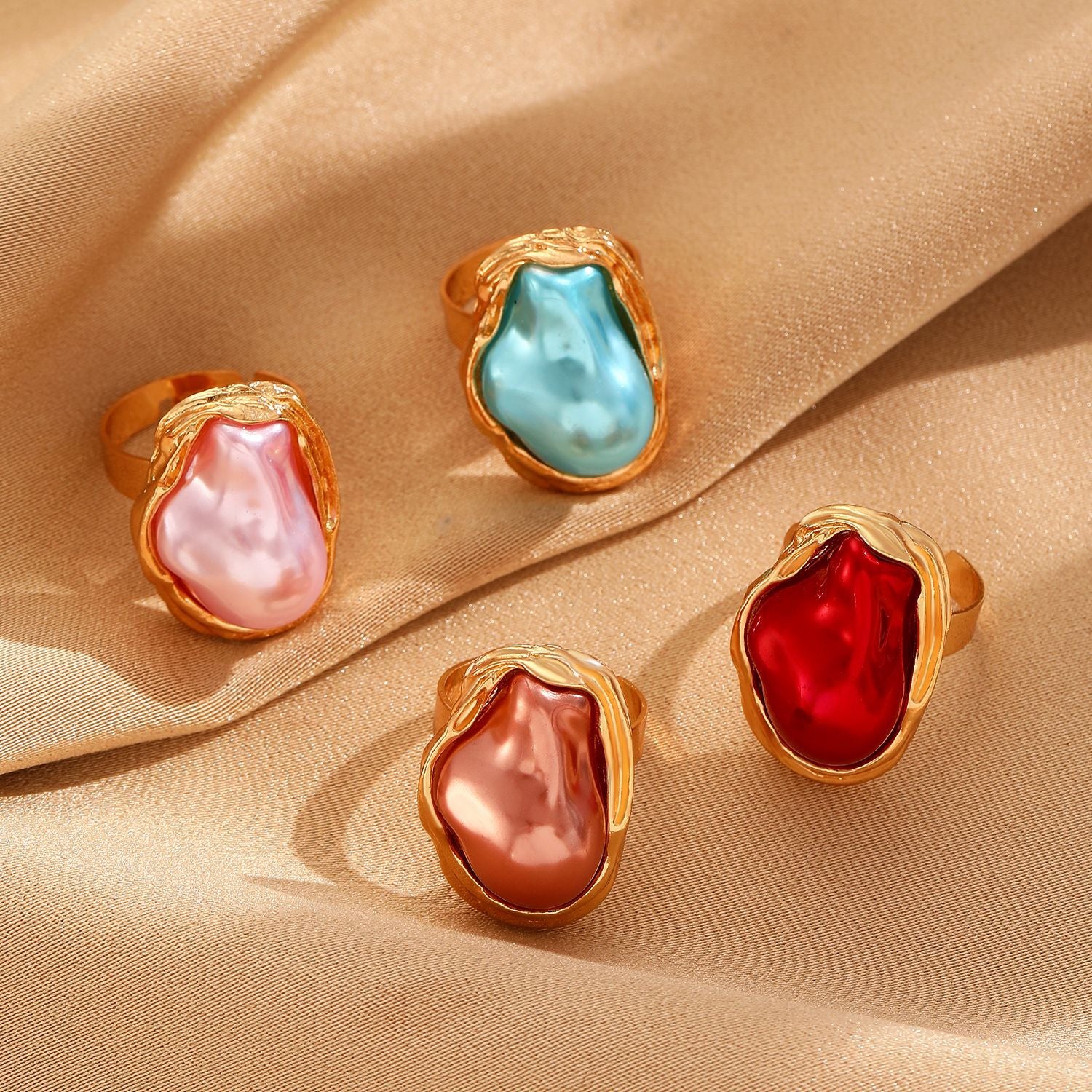 Wholesale Stylish Baroque Imitation Pearl Open Ring For Women Geometric Irregular Gold Tone Boutique Resale Jewelry Accessory