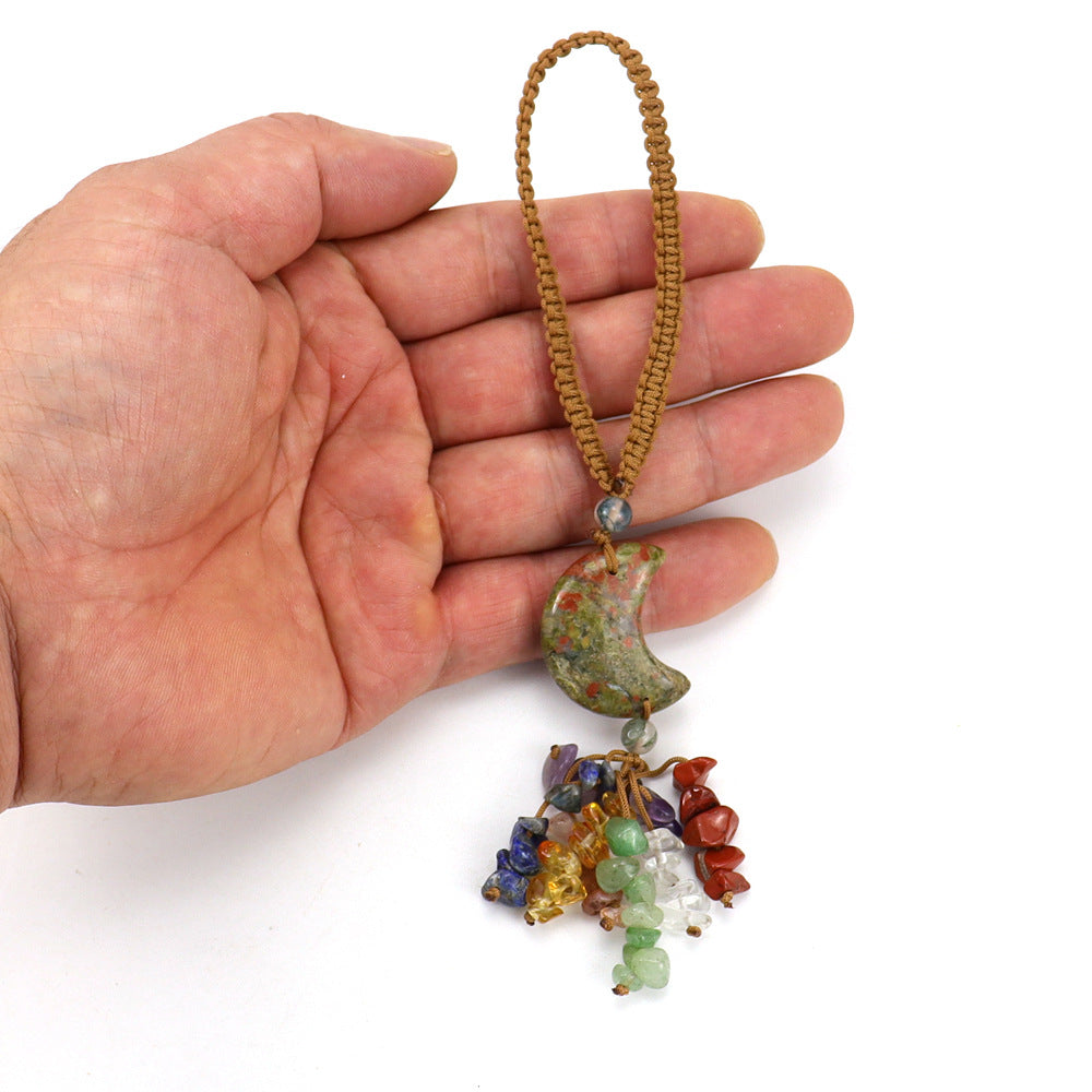 Wholesale  Natural Crystal Original Stone Moon Colorful Pendant Keychains