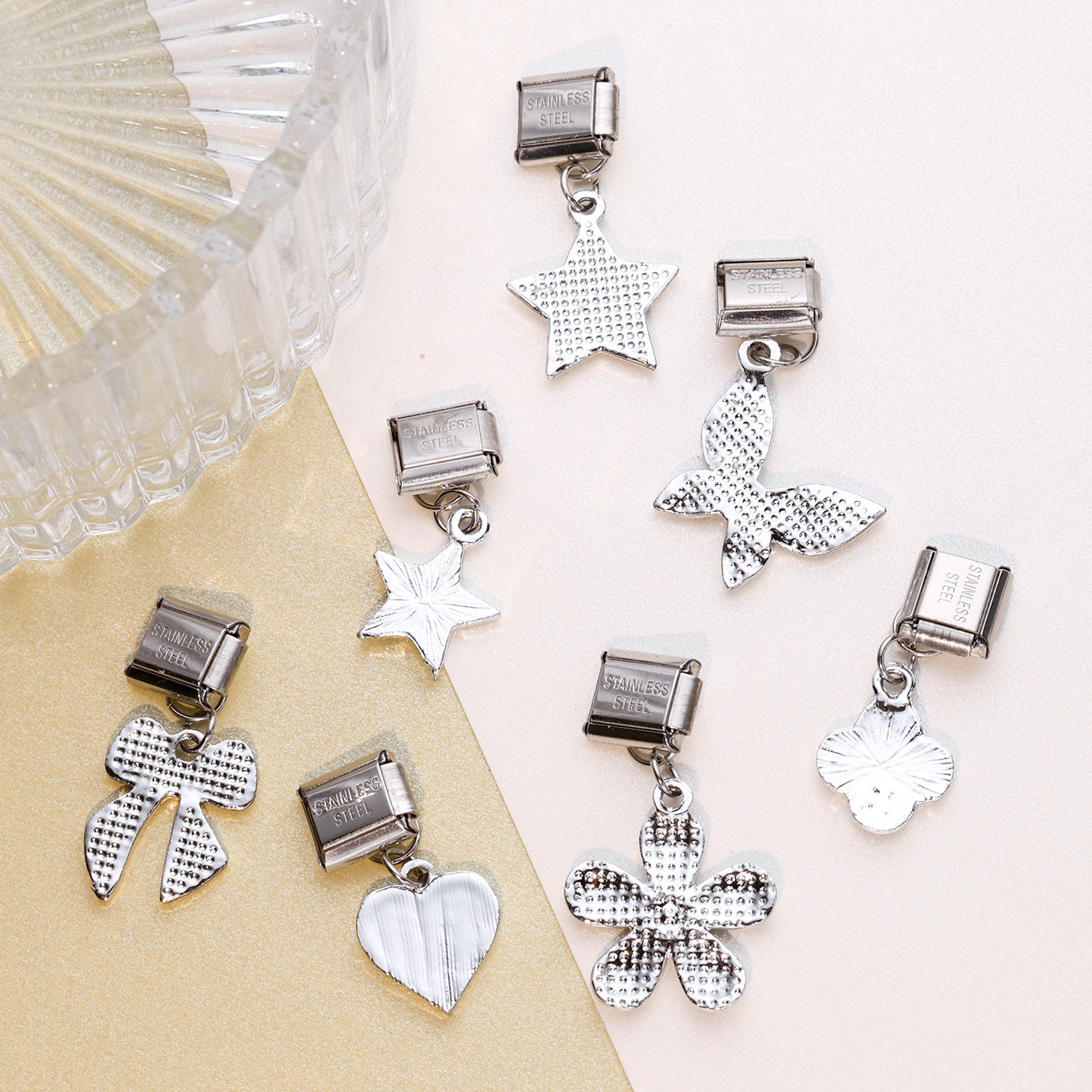 Wholesale 10pcs Italian Charm Bracelet 9mm DIY Splicing Black Micro-Inlaid Zirconia Pendant Stainless Steel Composable Bracelet