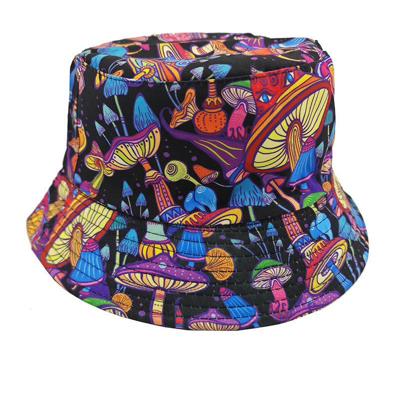 Wholesale Printed Cartoon Fisherman Hat,  Double-Sided Retro Sunshade,  Casual Outdoor Hat for Men Women
