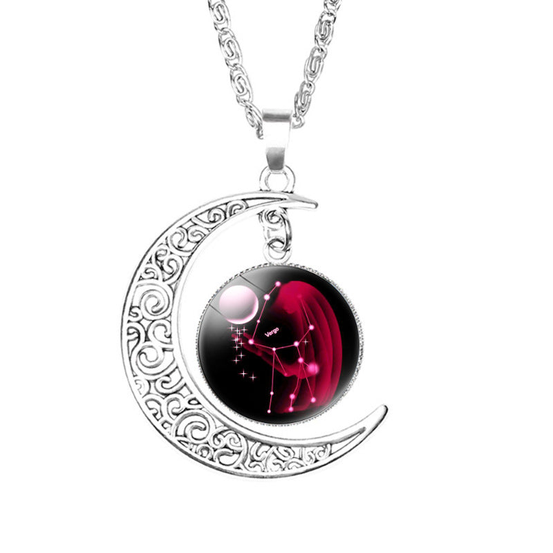 Wholesale  12 Constellation Crescent Moon Necklace