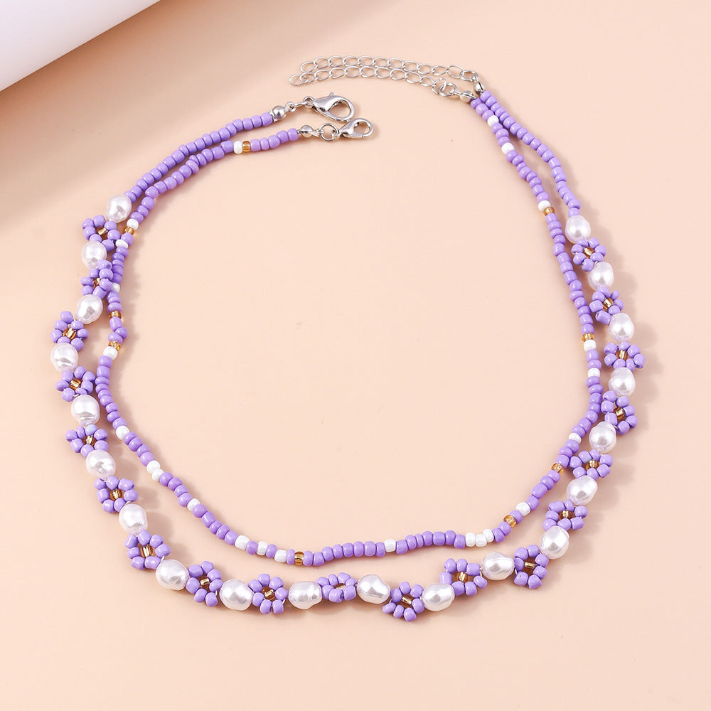 Wholesale Colorful Rice Bead Flower Beaded Necklace ACC-NE-YueSen026