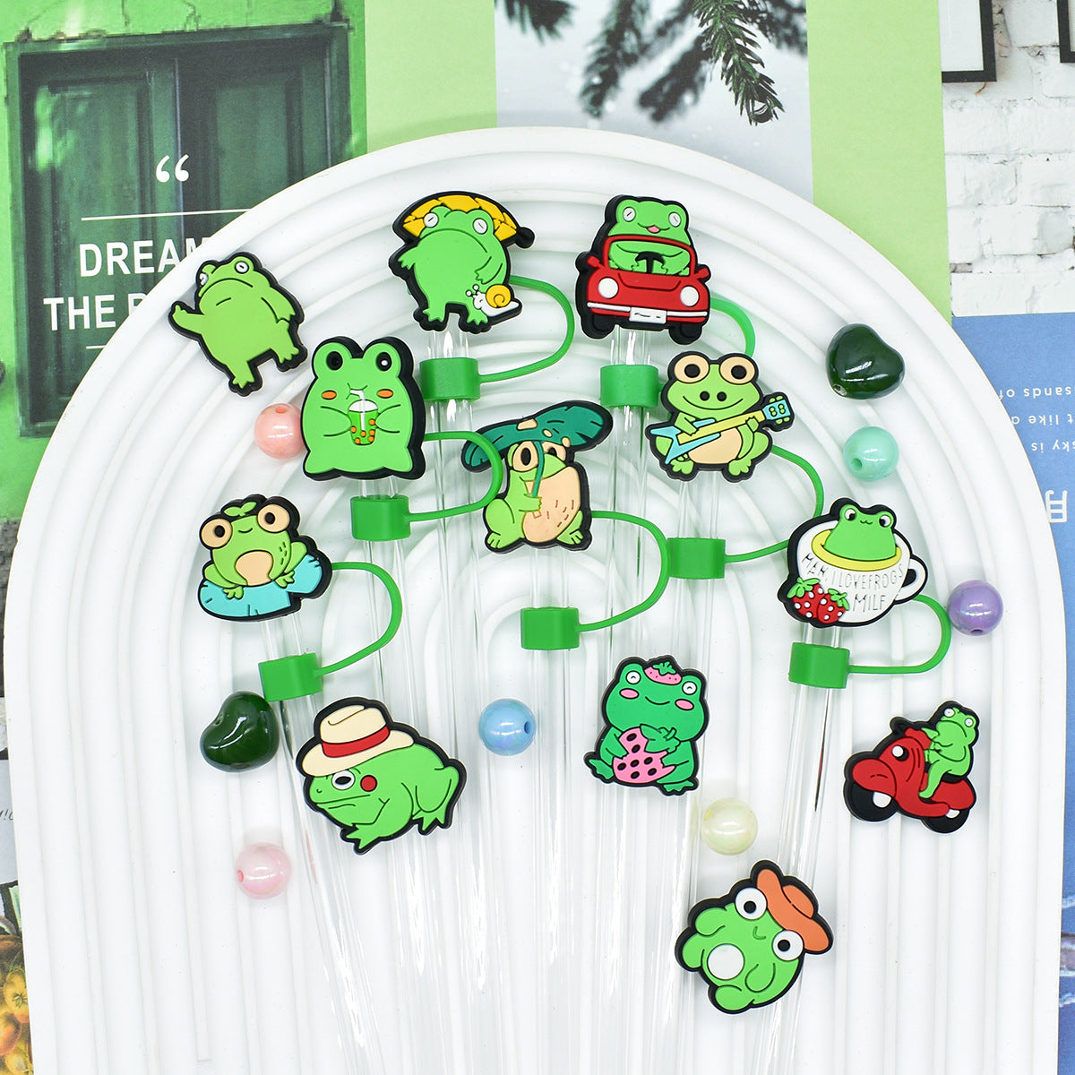 Wholesale Random 100pcs Cartoon Frog 10mm PVC Soft Straw Tube Cap ACC-SCR-RYY104