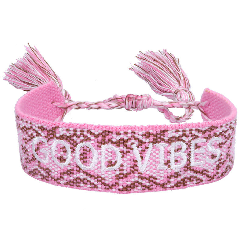Wholesale Braided letter embroidered tassel bracelet