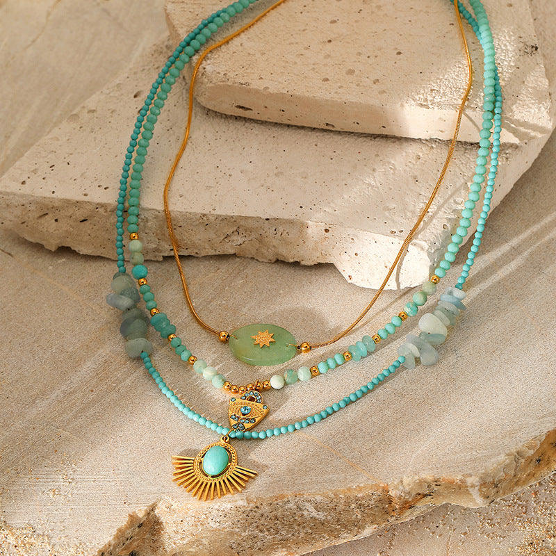 Wholesale Natural Stone Stainless Steel  Pendant Necklace