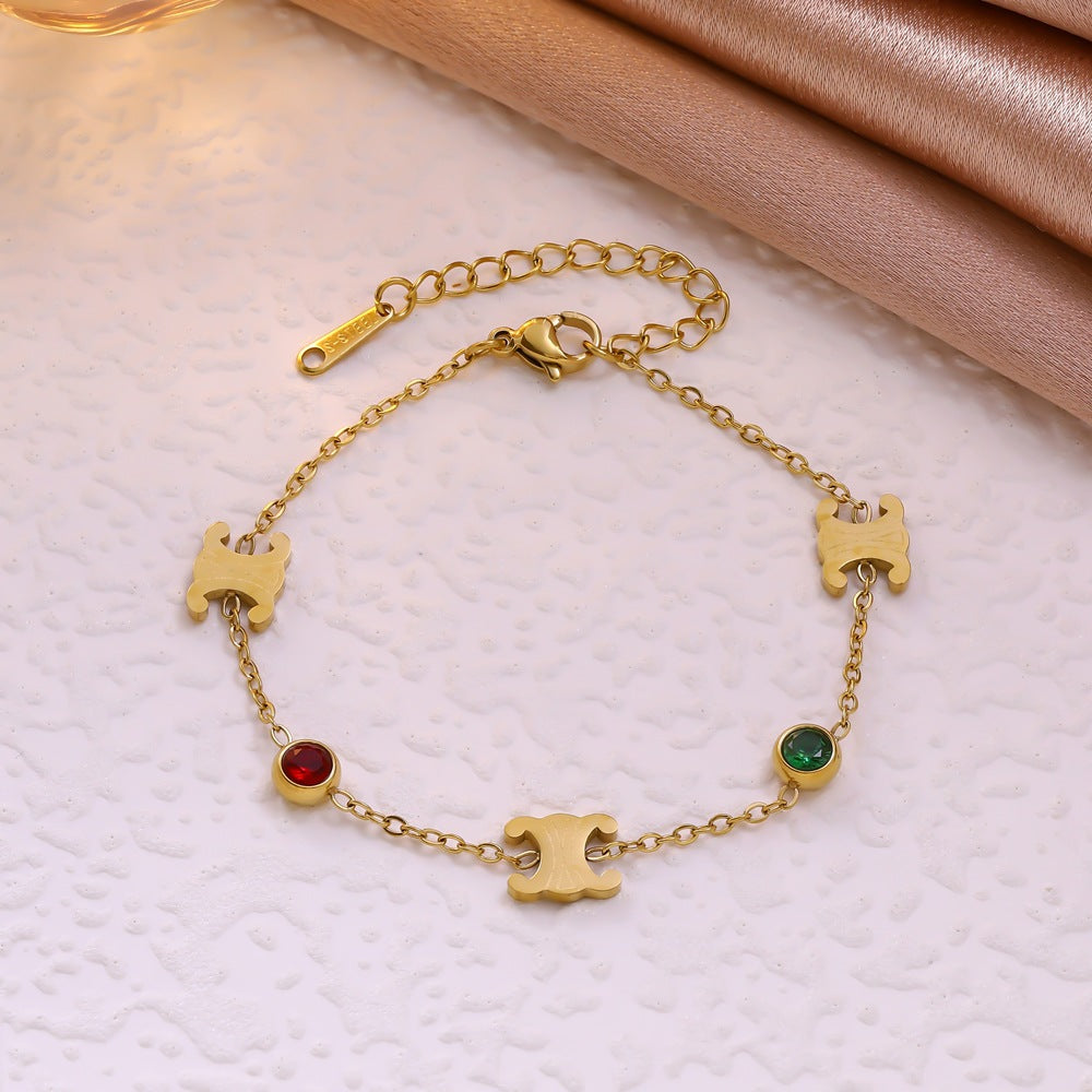 Wholesale French Retro Colorful Stone Arc de Triomphe Stainless Steel Jewelry Set