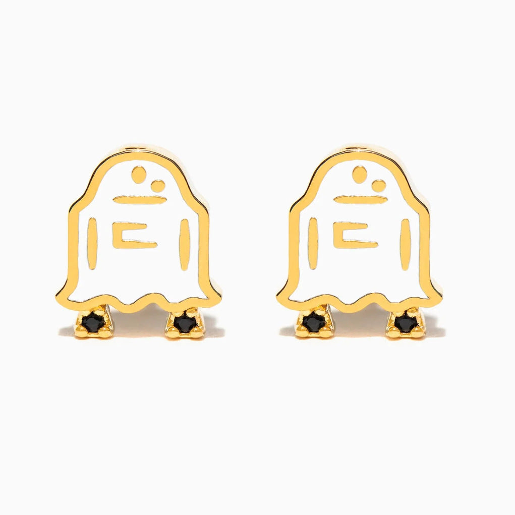 Wholesale Halloween Copper Gold Plated Oil Drop Zircon Cartoon Pumpkin Ghost Earrings ACC-ES-Xiny006